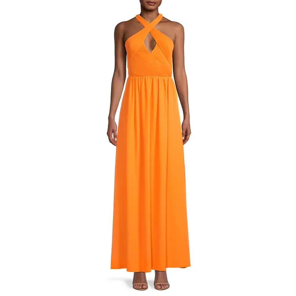 One33 Social Criss Cross Halter Maxi Dress $500 Papaya sz 2 NWT DAY-DINNER
